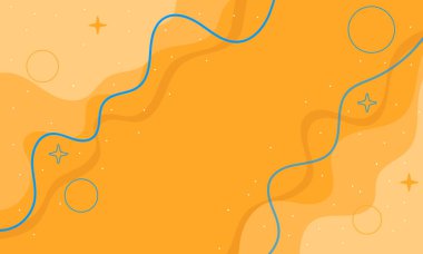 Turuncu ve mavi şekilleri, yıldızları ve daireleri olan renkli soyut bir arkaplan..