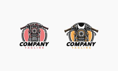 A motorcycle logo design with a circular frame, featuring the text 