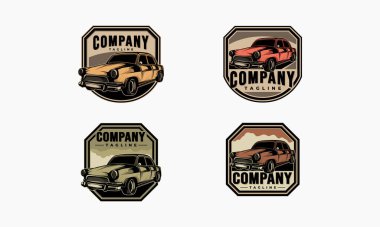 Farklı renk ve şekillere sahip klasik araba logosu dizaynı..