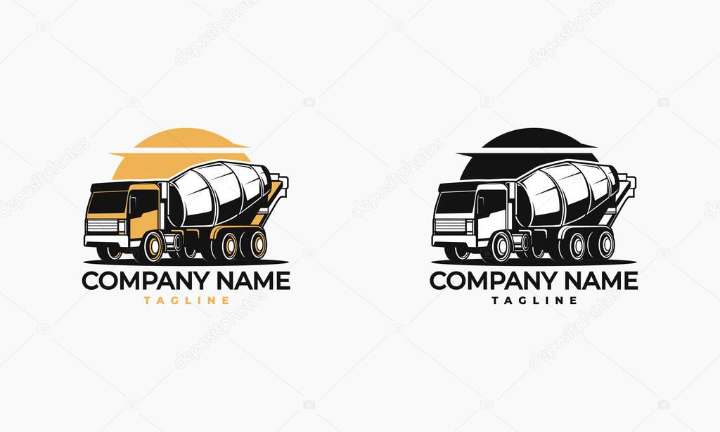 A logo design featuring a concrete mixer truck, representing a construction company.