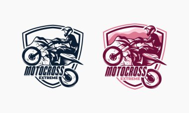 A motocross logo design featuring a rider on a motorcycle with 