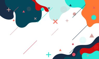 Çeşitli renk ve boyutlarda soyut şekillere sahip beyaz bir arkaplan.