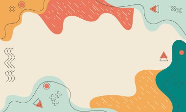 Basit, renkli soyut bir arka plan, organik şekiller, geometrik elementler ve minimalist bir tasarım..