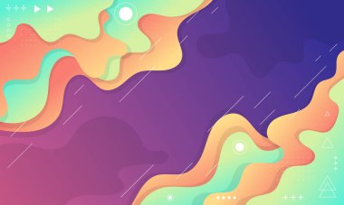 Canlı renkler ve basit geometrik elementlerle dalgalı ve dalgalı şekillerle dijital olarak tasarlanmış soyut bir arkaplan.