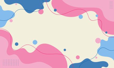 Krem bazlı, pembe ve mavi organik şekilli, çizgili ve noktalı soyut bir arkaplan..