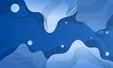 Dalgalı çizgileri, kıvrımları ve mavi tonlarda daireleri olan mavi soyut bir arkaplan.