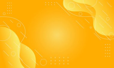 Beyaz geometrik şekilli soyut sarı bir zemin, daireler ve çizgiler dahil, modern ve minimalist bir tasarım yaratıyor..