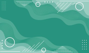 Yeşil dalgalı çizgiler, beyaz daireler ve üçgenler içeren canlı ve soyut bir arkaplan.