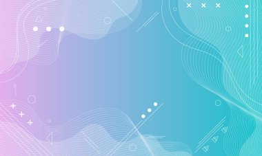 Beyaz geometrik şekillere ve dalgalı çizgilere sahip mavi-mor gradyan içeren bir minimalist soyut arkaplan.