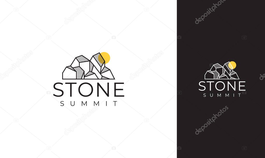 Stone Summit Logo: Geometric Mountain Range Silhouette with Sun