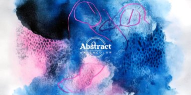 An abstract watercolor painting featuring dynamic blue and pink hues with textured brush strokes and organic shapes. clipart