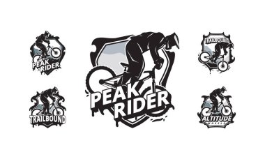 a collection of mountain bike rider logos featuring bold silhouettes and stylized designs. clipart