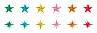 İki sıra halinde dizilmiş çeşitli renklerde şekillendirilmiş yıldızlar; altı beş köşeli yıldız ve altı sekiz köşeli yıldız..