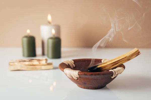 Palo Santo Burning Stick Candles Background Copyspace Stock Picture
