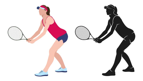 Girl Tennis Player Holds Racket Her Hands Playing Tennis Sport — Stock Vector