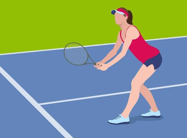 Tenista Juega Tenis Cancha Chicas Del Deporte Banner Tenis Ilustración — Archivo Imágenes Vectoriales