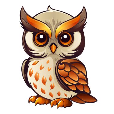 Kocaman güzel gözleri olan bir baykuş. Baykuş ayakta duruyor. Kuş beyinli baykuş. Beyaz arkaplanda izole edilmiş vektör illüstrasyonu