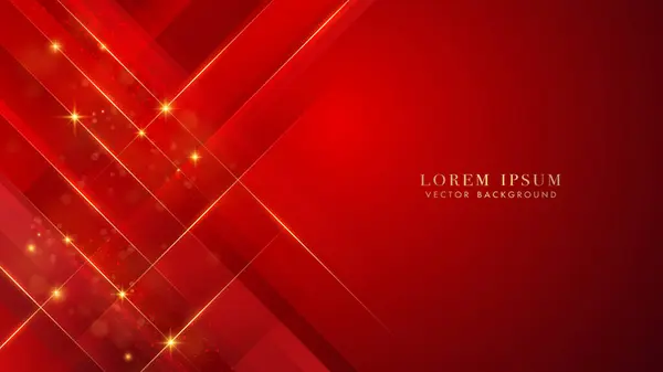 Oblique Gouden Lijnen Met Glitter Lichteffect Bokeh Rode Luxe Achtergrond — Stockvector