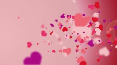Flying romantic red hearts. Animated abstract pink background. Looped video. Concept for valentine's day, wedding.