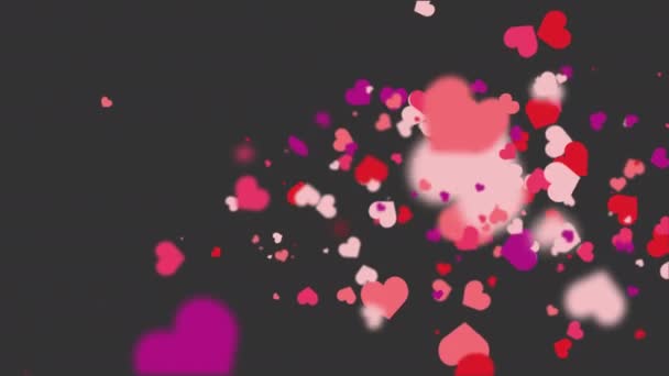 Flying Romantic Red Hearts Different Sizes Animated Abstract Dark Gray — Stockvideo