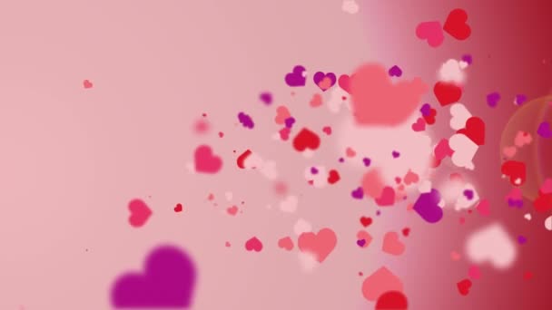 Flying Romantic Red Hearts Animated Abstract Pink Background Looped Video — Vídeo de stock