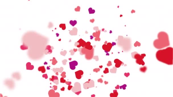 Freely Falling Colored Figures Hearts Animated Abstract White Background Looped — Vídeo de stock