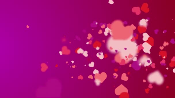 Flying Romantic Red Hearts Different Sizes Animated Abstract Pink Background — Stockvideo