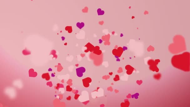 Freely Falling Colored Figures Hearts Animated Abstract Pink Background Looped — Wideo stockowe