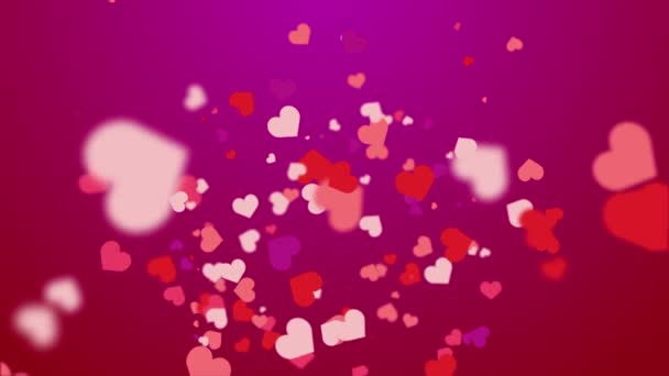 Freely Falling Colored Figures Hearts Animated Abstract Red Background Looped — Vídeo de stock