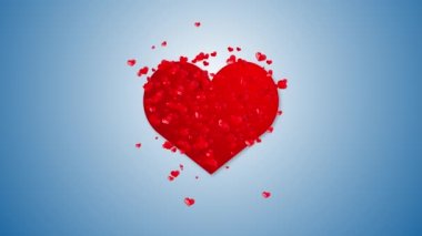 Red beating heart symbol on a blue background. Movement of small red hearts. Animated romantic background.