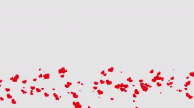 Animation of flying red hearts in the wind at the bottom. Romantic background.