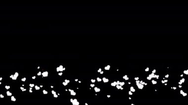 Animation of flying white hearts in the wind at the bottom. Romantic bkack background. Overlay.