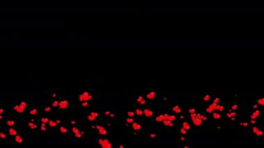 Animation of flying red hearts in the wind at the bottom. Romantic black background. Overlay.