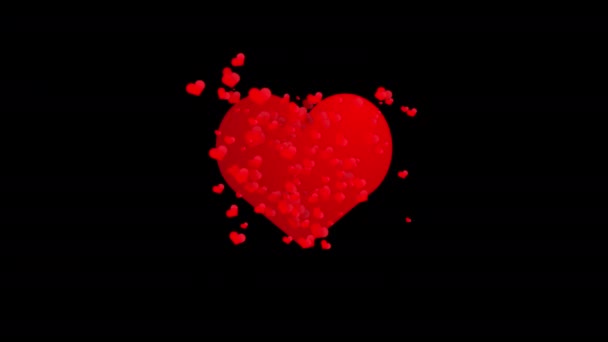 Красный Биение Сердца Символ Черном Фоне Движение Маленьких Красных Сердец — стоковое видео