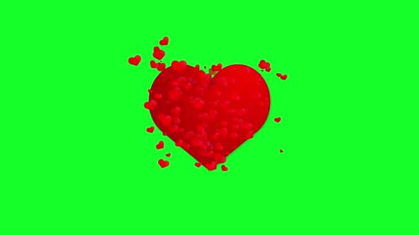 Красный Биение Сердца Символ Фоне Зеленого Экрана Движение Маленьких Красных — стоковое видео