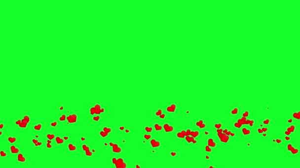 Animation Flying Red Hearts Wind Bottom Romantic Background Green Screen — Stock video