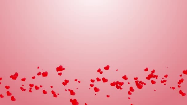 Animation Flying Red Hearts Wind Bottom Romantic Pink Background — Stock video