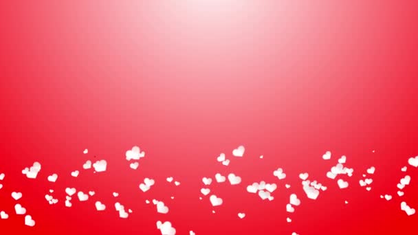 Animation Flying White Hearts Wind Bottom Romantic Red Background — Vídeo de Stock