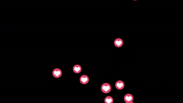 Symbol Hearts Red Circle Floats Bottom Black Background Animation Overlay — Vídeo de Stock