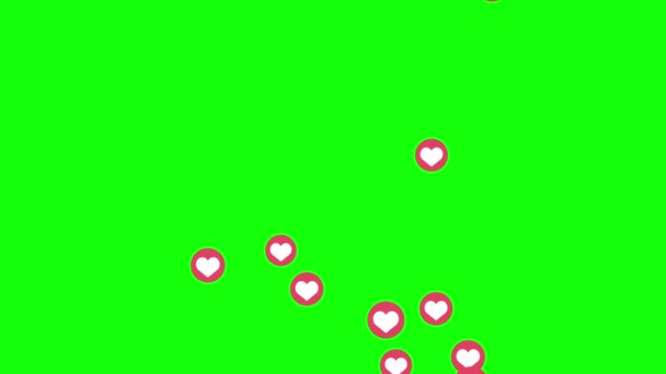 Symbol Hearts Red Circle Floats Bottom Green Screen Animation Background — Wideo stockowe