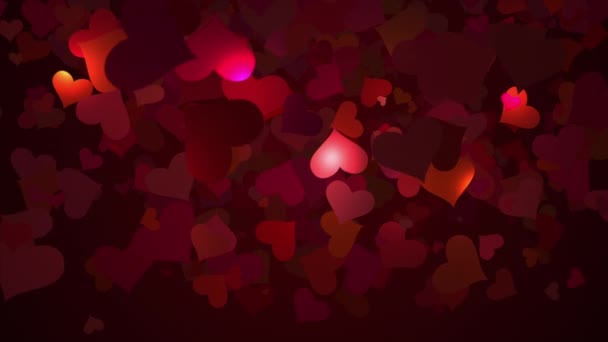 Romantic Red Dark Background Flying Hearts Light Night Lanterns Animation — Vídeo de stock