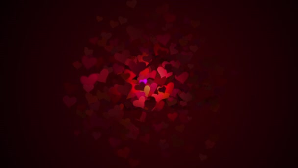 Whirling Hearts Flying Out Center Animated Red Dark Romantic Background — Video