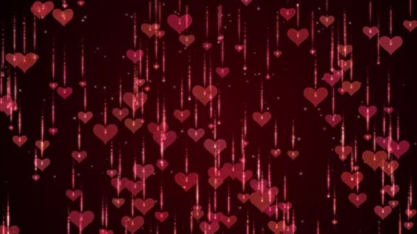 Falling Red Hearts Animated Romantic Background Shiny Flying Particles — Video Stock
