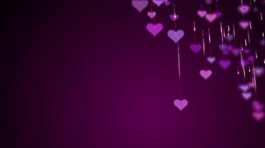 Animated love background with falling pink hearts and glowing blurry particles. Valentines Day.