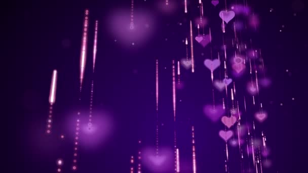Blurred Love Heart Symbols Falling Glitter Particles Animated Wedding Purple — Video