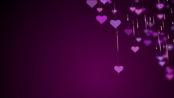Animated Love Background Falling Pink Hearts Glowing Blurry Particles Valentines — Vídeo de Stock
