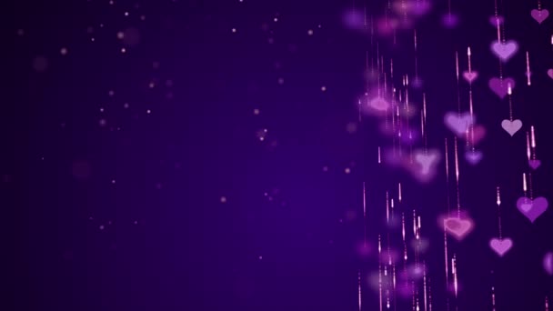 Blurred Animated Wedding Purple Background Falling Glitter Particles Hearts Valentines — Stock video