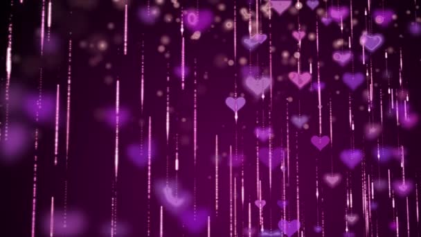 Animated Love Background Falling Glitter Particles Pink Hearts Glowing Blurry — Video