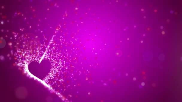 Pink Animated Background Sparkling Heart Flying Blurry Particles — Stock video