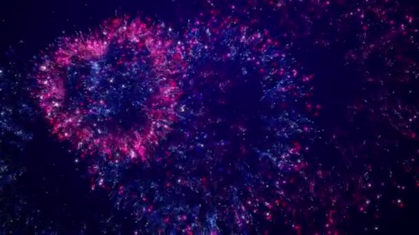 Multicolored Fireworks Shape Hearts Blue Red Flying Sparkling Particles Blue — Video Stock